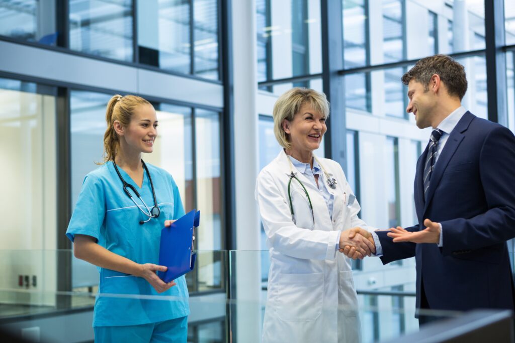 Hospital Leader congratulating staff