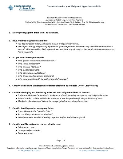 Malignant Hyperthermia Drills outline template