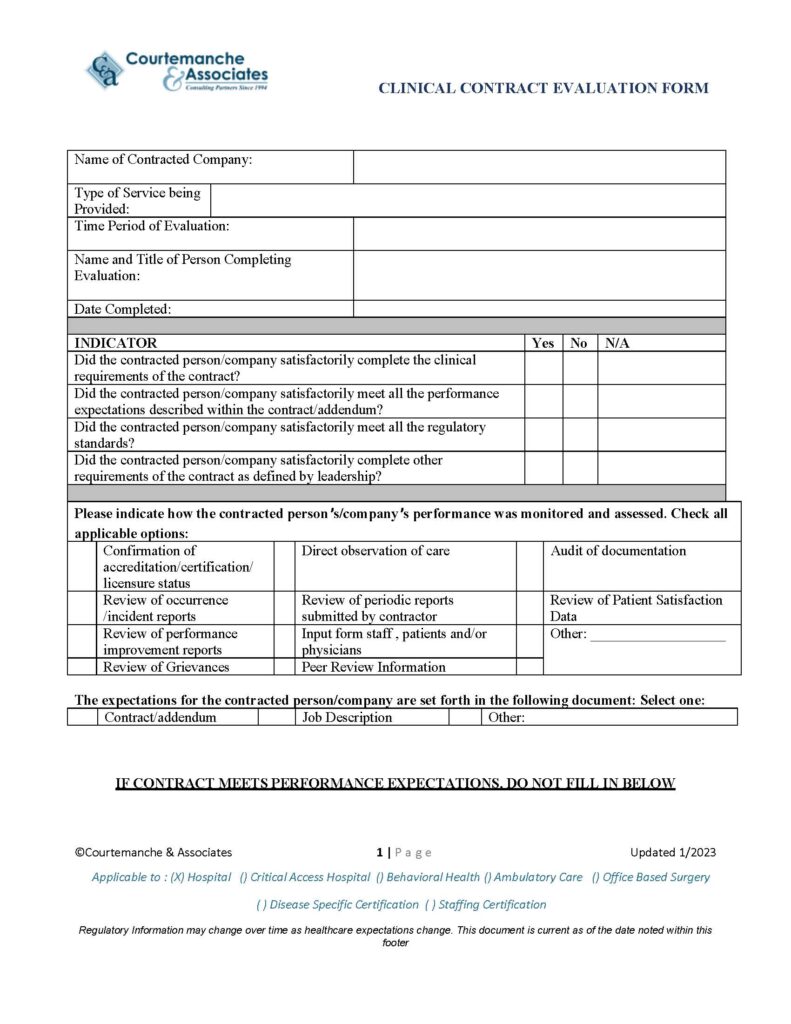 Clinical contract evaluation tool