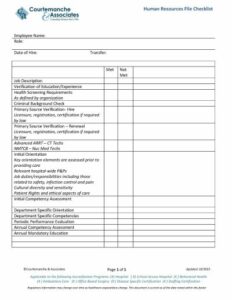 Healthcare Human Resources file review checklist