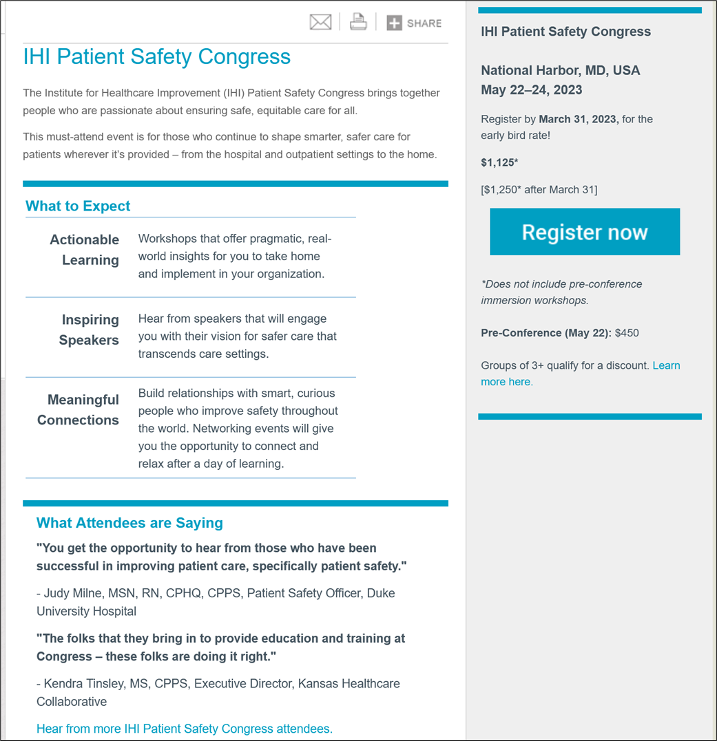 Institute for Healthcare Improvement patient safety conference information