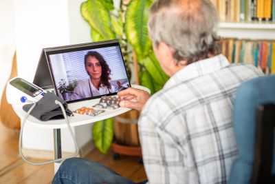 Doctor and patient on a telemedicine call.