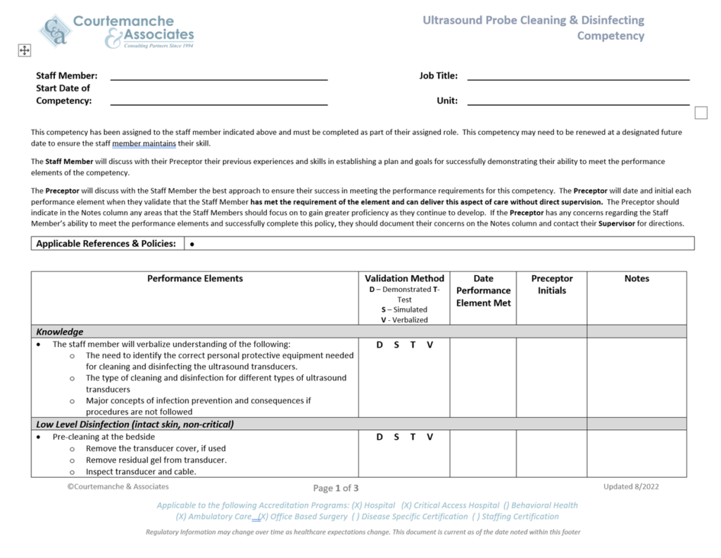 Ultrasound Probe Cleaning & Disinfecting Competency Tool