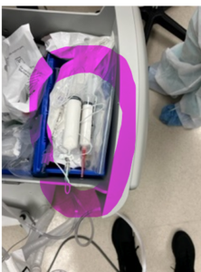 unlabeled, unsecured syringes with a white solution in them. 