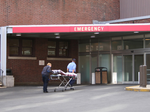 Patient being brought into the emergency room on a stretcher.