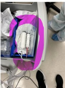 unlabeled, unsecured syringes with a white solution in them.