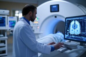 MRI Technician with patient getting an MRI