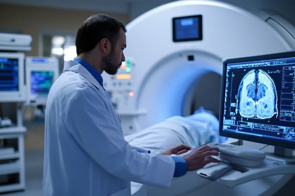 MRI Technician with patient getting an MRI