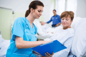 Nurse and patient discussing care plan