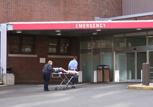 Patient being brought into the emergency room on a stretcher.