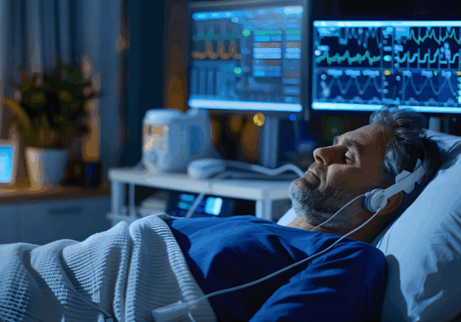 Hospital patient undergoing sleep assessment.